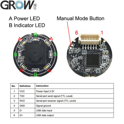 GROW GM861XS Small 1D/2D Bar Code QR Code Barcode Reader Module UART/USB Interface White Green LED